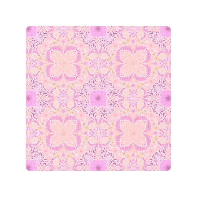 Impresión En Metal Flores de jardín retro en rosa (Anverso)