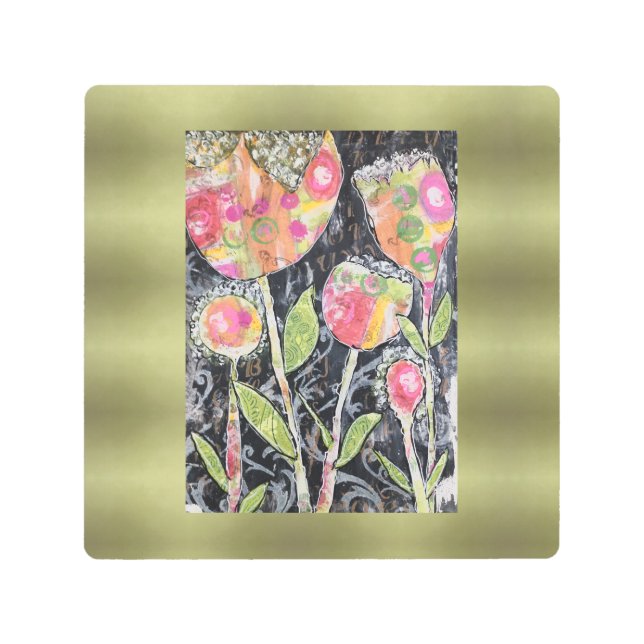 Impresión En Metal Flores de medios mixtos (Anverso)