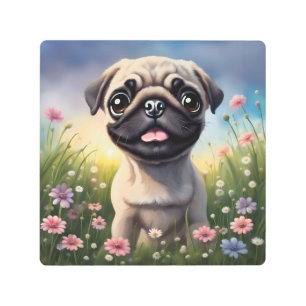 Impresión En Metal Flores de Pug