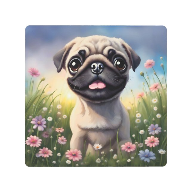 Impresión En Metal Flores de Pug (Anverso)