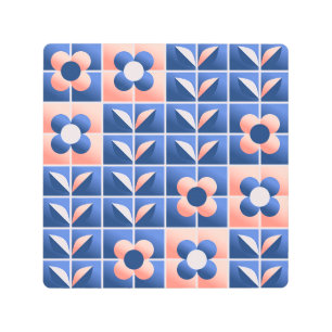 Impresión En Metal Flores estilizadas retro: patrón mosaico.