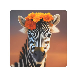 Impresión En Metal Flores Naranjas de cebra delgadas