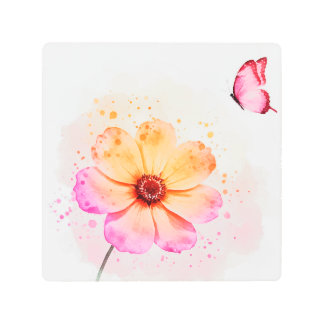 Impresión En Metal  Flower and a butterfly