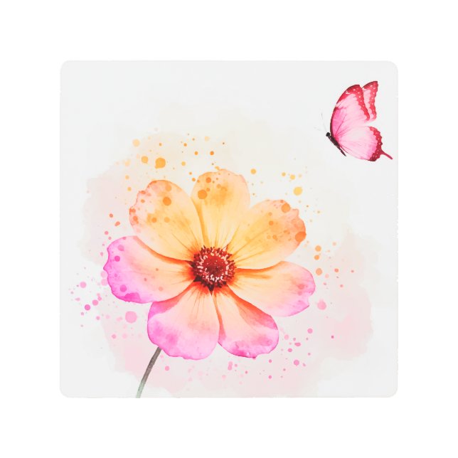 Impresión En Metal  Flower and a butterfly (Anverso)