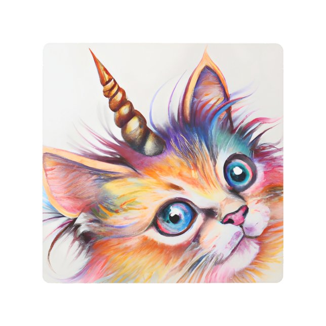 Impresión En Metal Fluffy Kitten Unicorn (Anverso)
