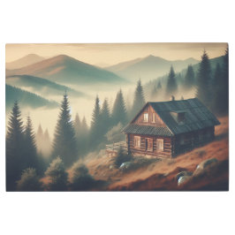 Impresión En Metal  Foggy Pines Around Dawn Cabin – Metal Print