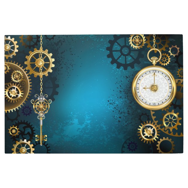 Impresión En Metal Fondo turquesa de vapor con engranajes (Anverso)