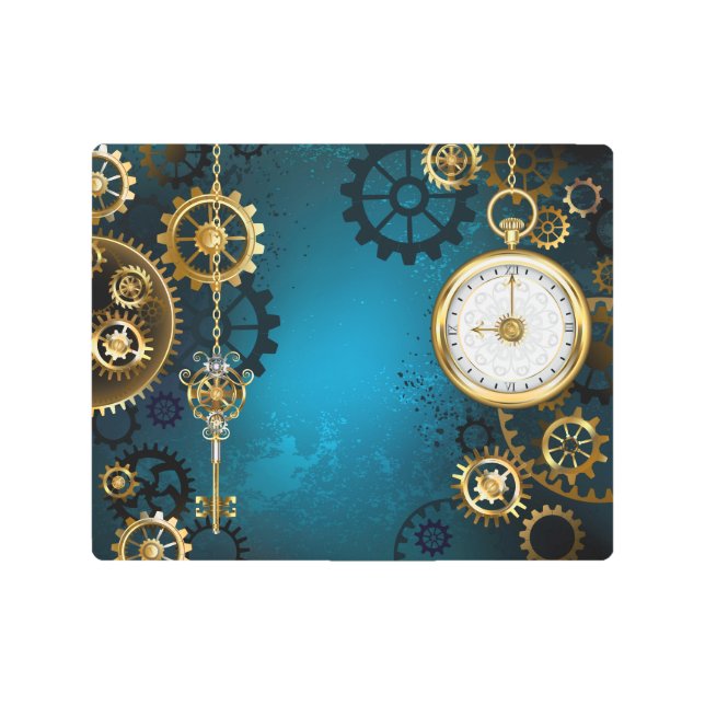 Impresión En Metal Fondo turquesa de vapor con engranajes (Anverso)