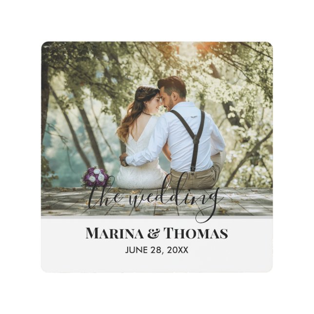 Impresión En Metal Foto Boda personalizada con caligrafía moderna (Anverso)