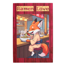 Impresión En Metal Fox comiendo Ramen la barra de fideos