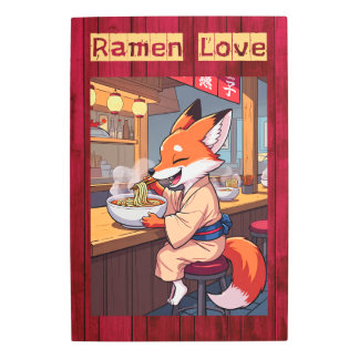 Impresión En Metal Fox comiendo Ramen la barra de fideos