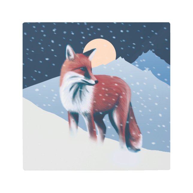 Impresión En Metal Fox Cute En El Ilustracion De Nieve De Invierno (Anverso)