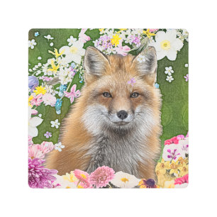Impresión En Metal Fox de cuento de hadas en campo de flores