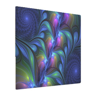Impresión En Metal Fractal verde rosa azul luminoso colorido abstract