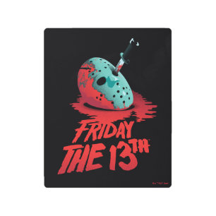 Impresión En Metal Friday the 13th   Knife Through Blue Hockey Mask