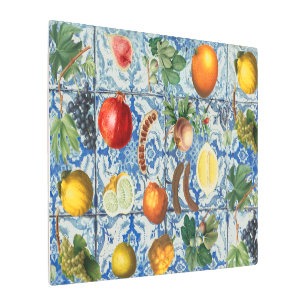 Impresión En Metal Fruta mediterránea de verano y mosaico blanco azul