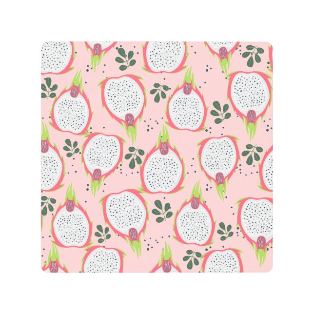 Impresión En Metal Fruta tropical de Pitaya deja sin mar (Anverso)