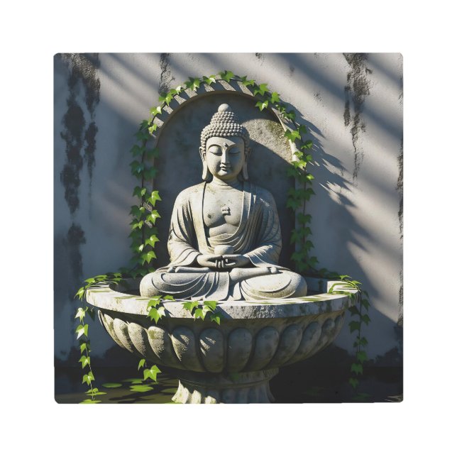 Impresión En Metal Fuente de Buda Serene Tranquil (Anverso)