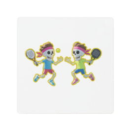 Impresión En Metal Funny Cartoon Skeletons Playing Padel Tennis – 3D 