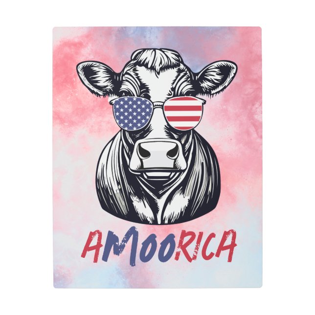 Impresión En Metal Funny Cow A-MOO-rica Patriotic (Anverso)