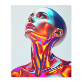 Impresión En Metal Futuristic woman portrait, sci-fi aesthetics, neon
