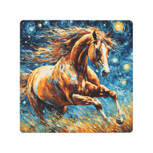 Impresión En Metal Galloping Sorrel en la noche estrellada
