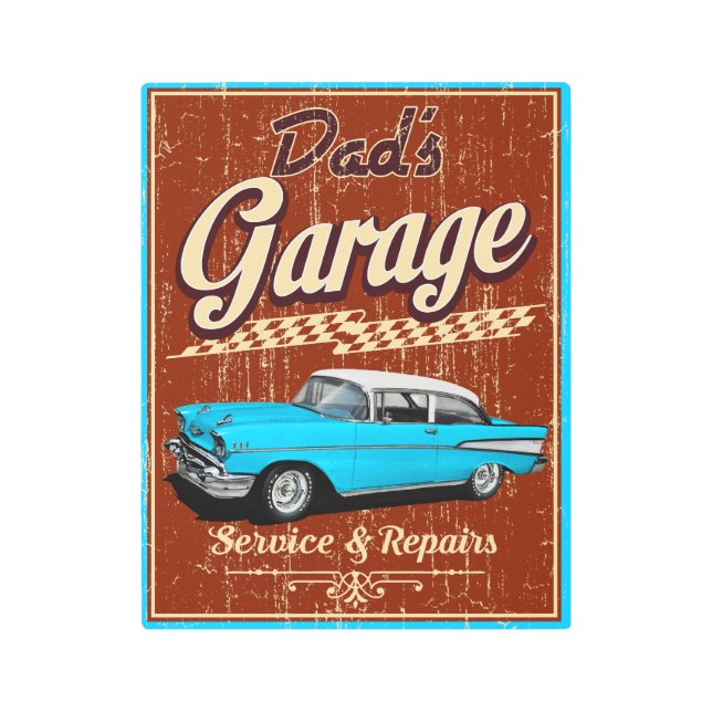Impresión En Metal Garaje Chevy azul 57 de papá (Anverso)