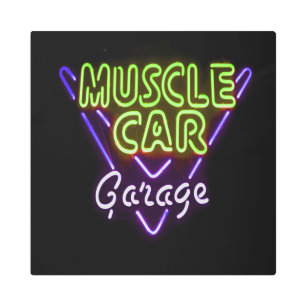 Impresión En Metal Garaje para automóvil músculo Neon Rótulo Azul Ver