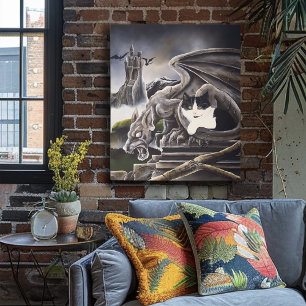 Impresión En Metal Gargoyle de gato blanco negro