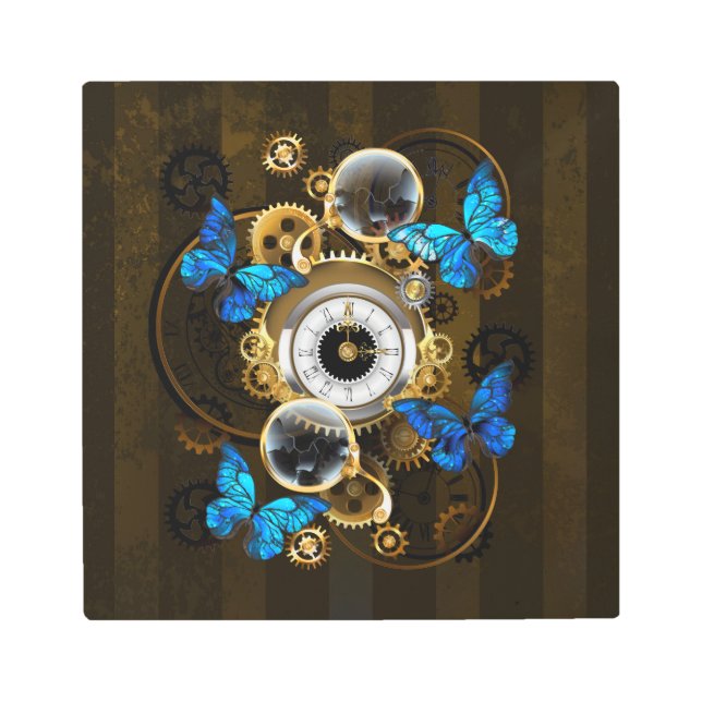 Impresión En Metal Gases de vapor y mariposas azules (Anverso)