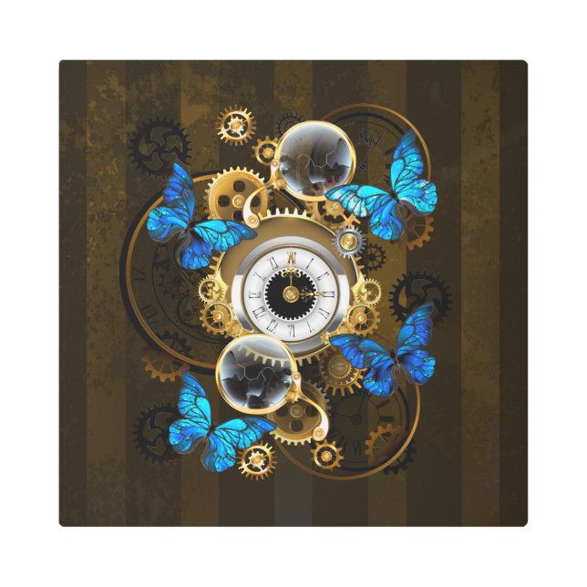 Impresión En Metal Gases de vapor y mariposas azules (Anverso)