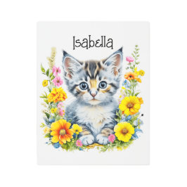 Impresión En Metal Gatito acuarela en flores personalizadas