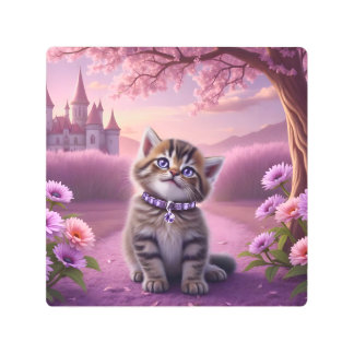 Impresión En Metal Gatito Adorable con collar espumoso