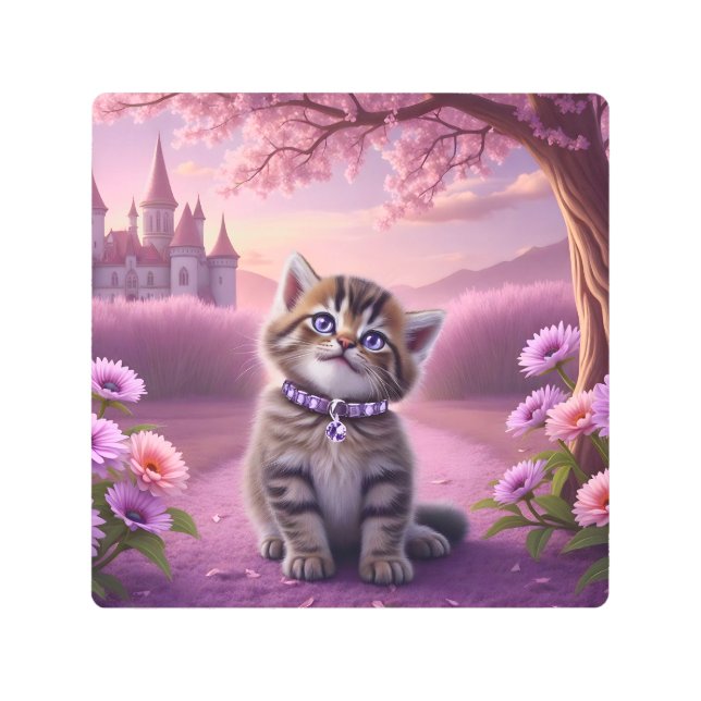 Impresión En Metal Gatito Adorable con collar espumoso (Anverso)