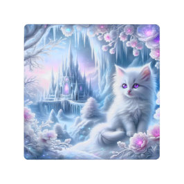 Impresión En Metal Gatito blanco en el reino del hielo de la fantasía