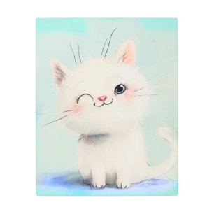 Impresión En Metal Gatito blanco lindo