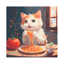 Gato comiendo espagueti