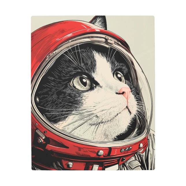 Impresión En Metal Gato de la Voyager cósmica: Línea de Astronautas R (Anverso)