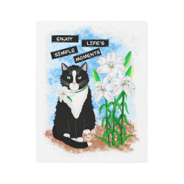 Impresión En Metal Gato de Tuxedo y Lilies | Oferta Inspiradora