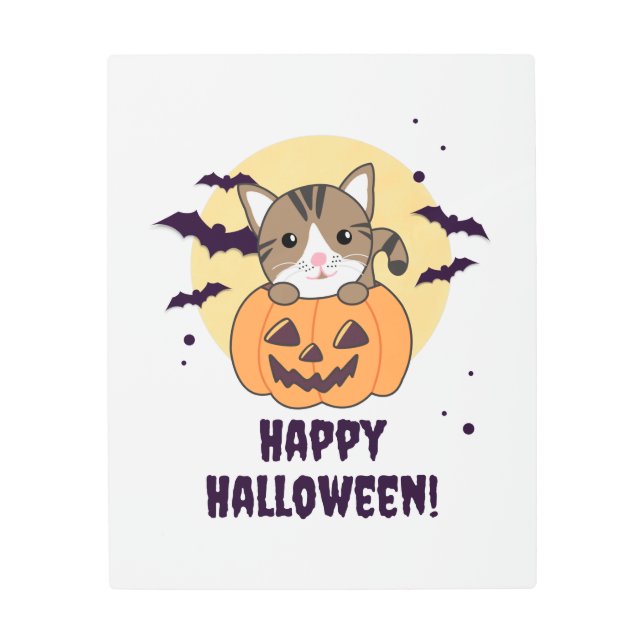 Impresión En Metal Gato En Calabaza Gatos Dulces Feliz Halloween (Anverso)