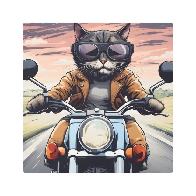 Impresión En Metal Gato en moto