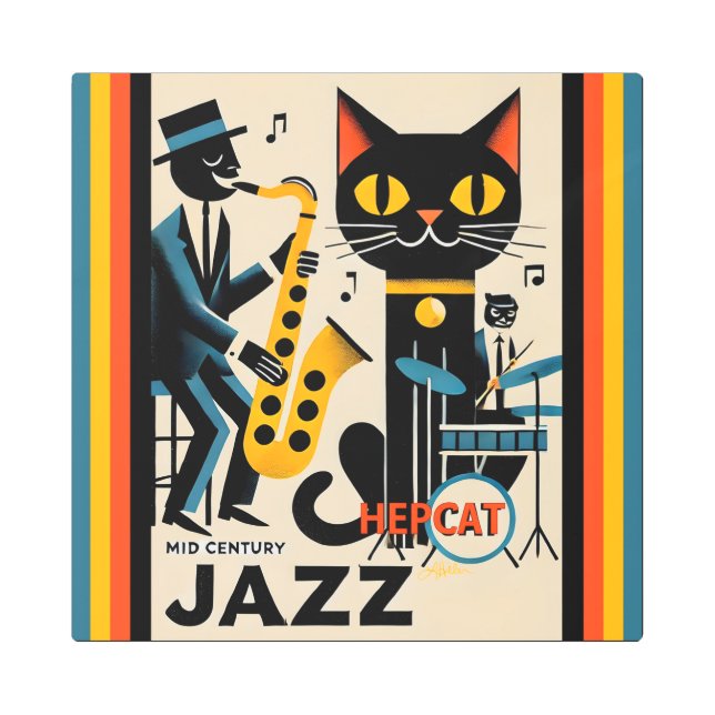 Impresión En Metal Gato negro de la edad de jazz de mediados del sigl (Anverso)