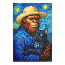 Gato negro de pie grande - estilo Van Gogh