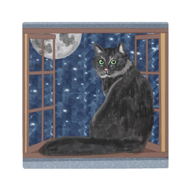 Impresión En Metal Gato negro mirando la ventana de las estrellas y l (Anverso)