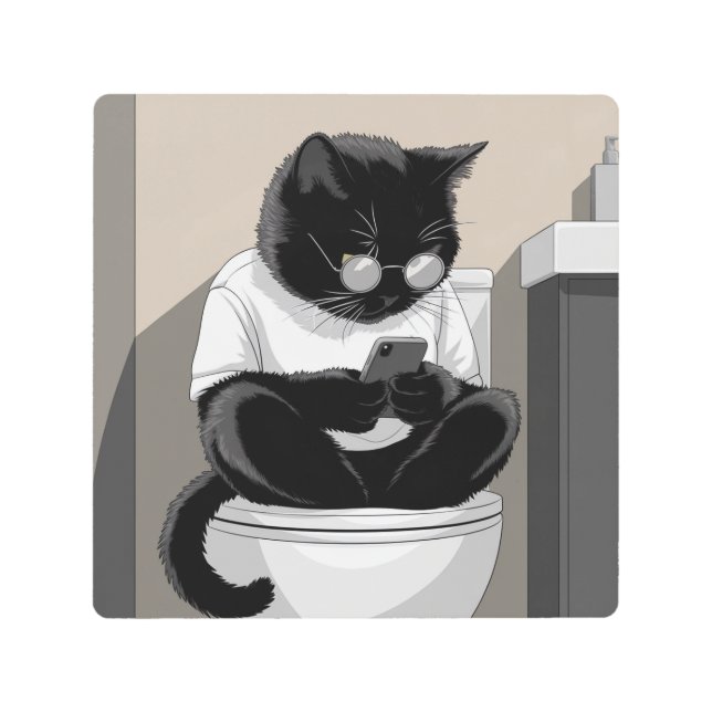 Impresión En Metal Gato sentado en un inodoro (Anverso)