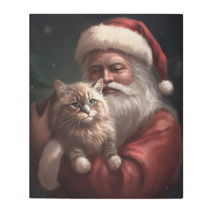 Impresión En Metal Gato siberiano con Navidades festivos de Santa Cla