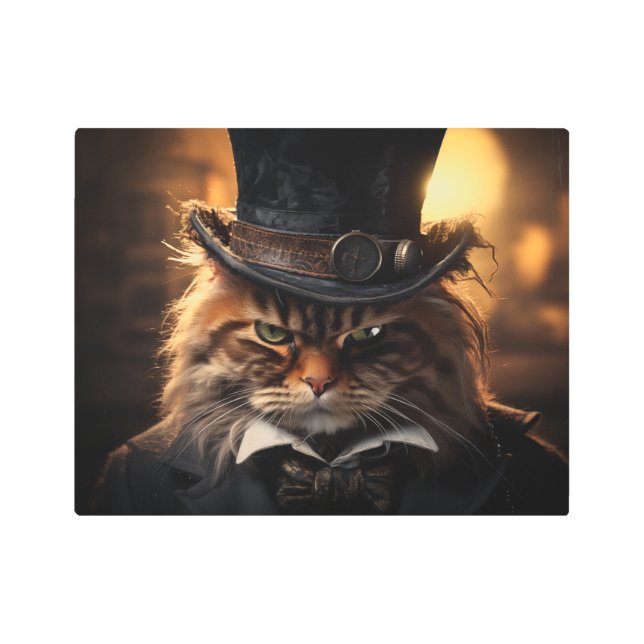 Impresión En Metal Gato Steampunk (Anverso)