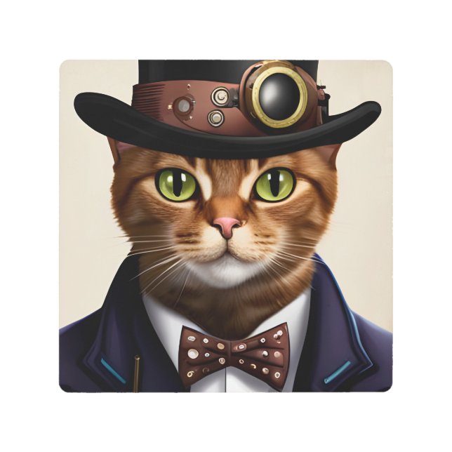 Impresión En Metal Gato Steampunk (Anverso)