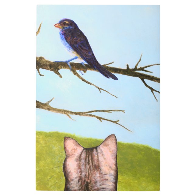 Impresión En Metal Gatos de Tabby hablan con aves (Anverso)