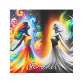 Impresión En Metal Gemini Twins Color y Horóscopo Blanco y Negro